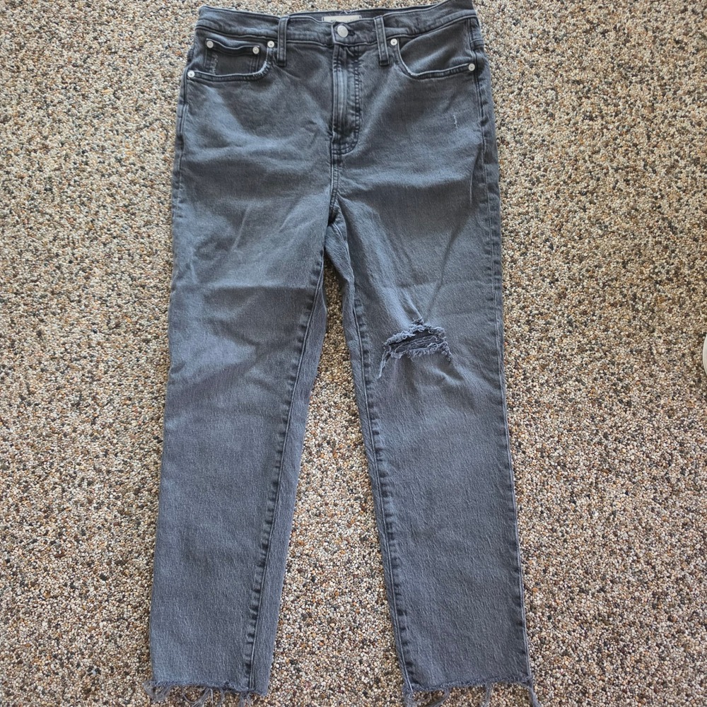 Madewell The Perfect Vintage Jean High Rise Distressed Frayed Hem Faded Black 30